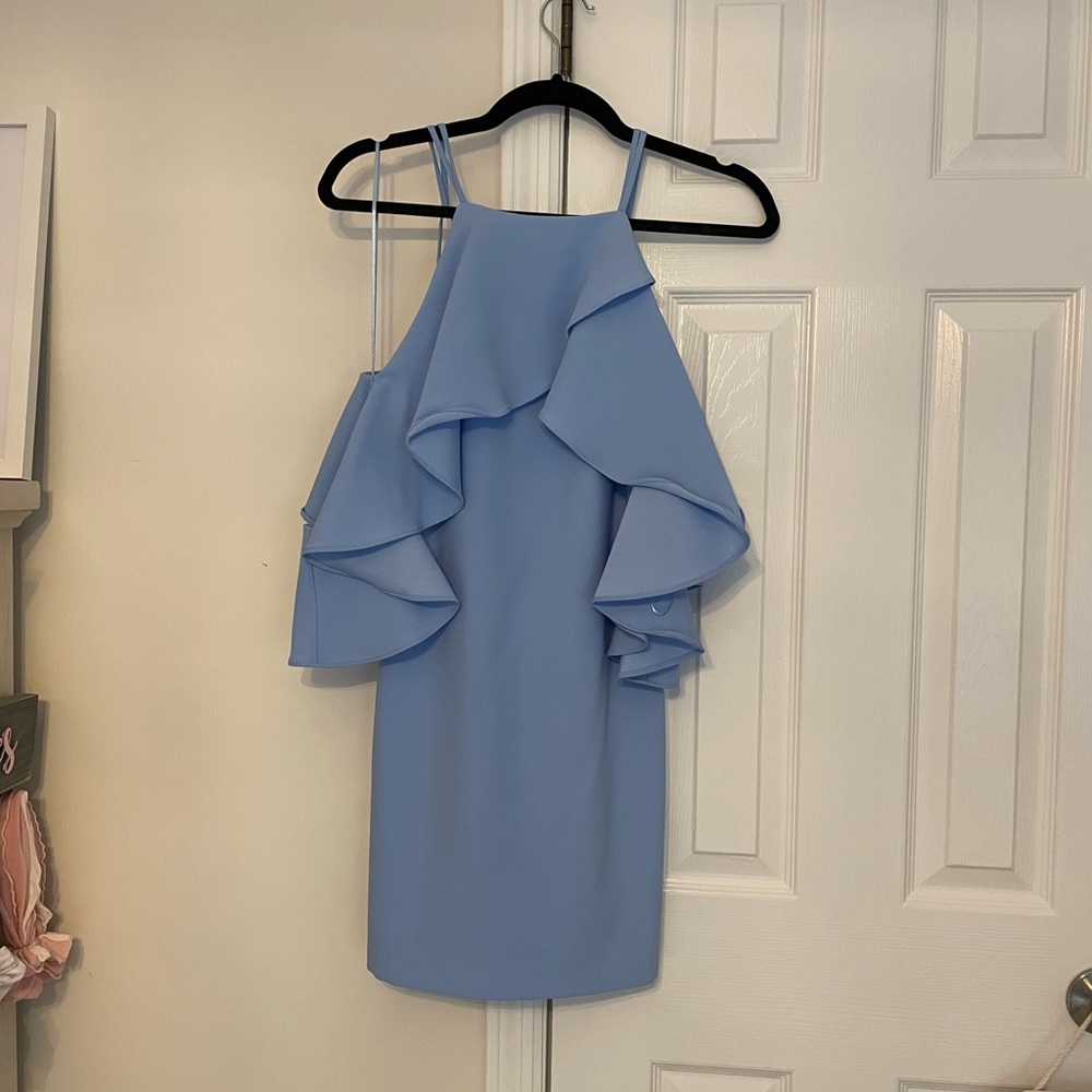 Endless Rose Flared Ruffled Dress. Color: Powder Blue. Size: XS